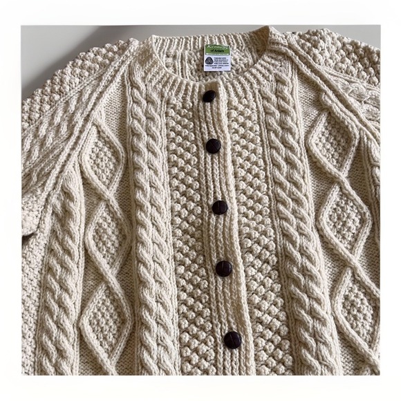 Women’s Cream Cable Knit Cardigan Sweater - Picture 3 of 6